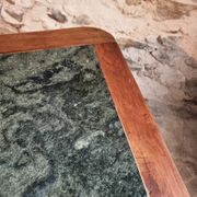 French vintage dining/desk table – oak and walnut – marble top – 1960s writing table with drawer
