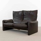 Brown leather 2-seater sofa Cassina Maralunga by Vico Magistretti