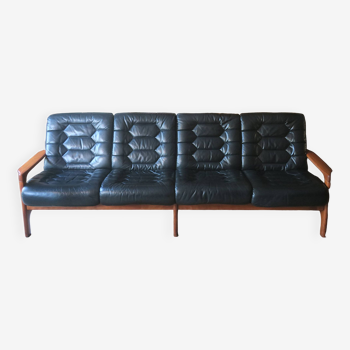 Danish 4-seater leather sofa, 1960s