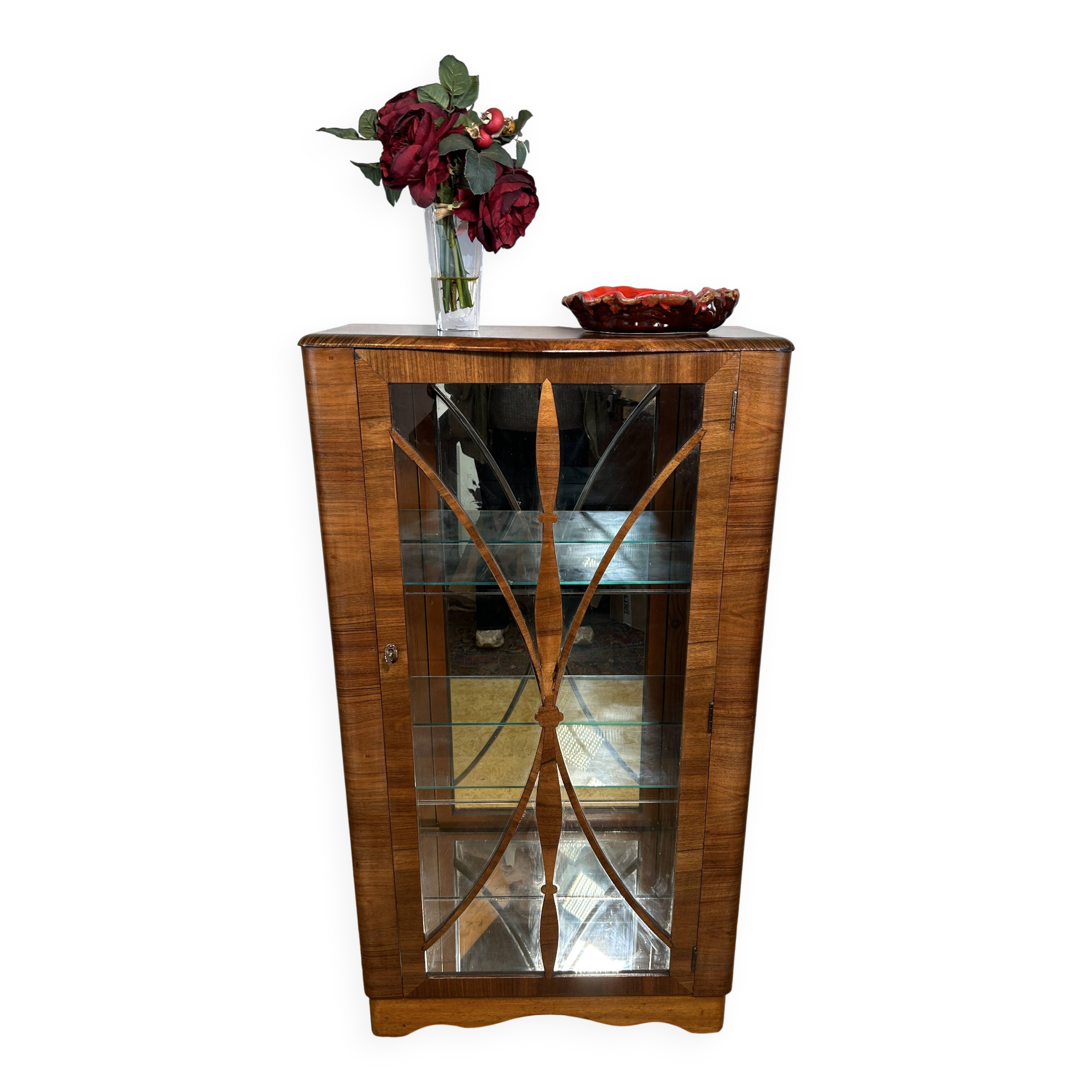 Art deco vintage brocante display cabinet walnut 1920-1930