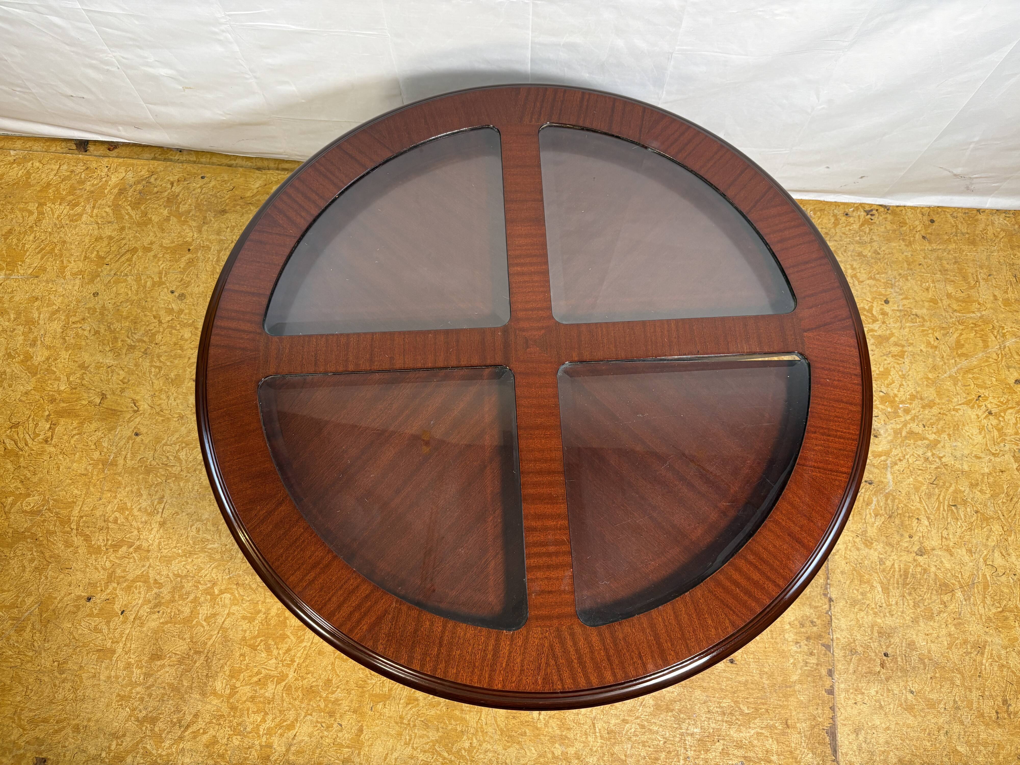 Vintage G-Plan Round Coffee Table & 4 Nested Stools | 1970s | Mahogany & Gl