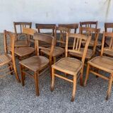 Lot de 16 anciennes chaises bistrot art deco des annees 1930 en bois clair