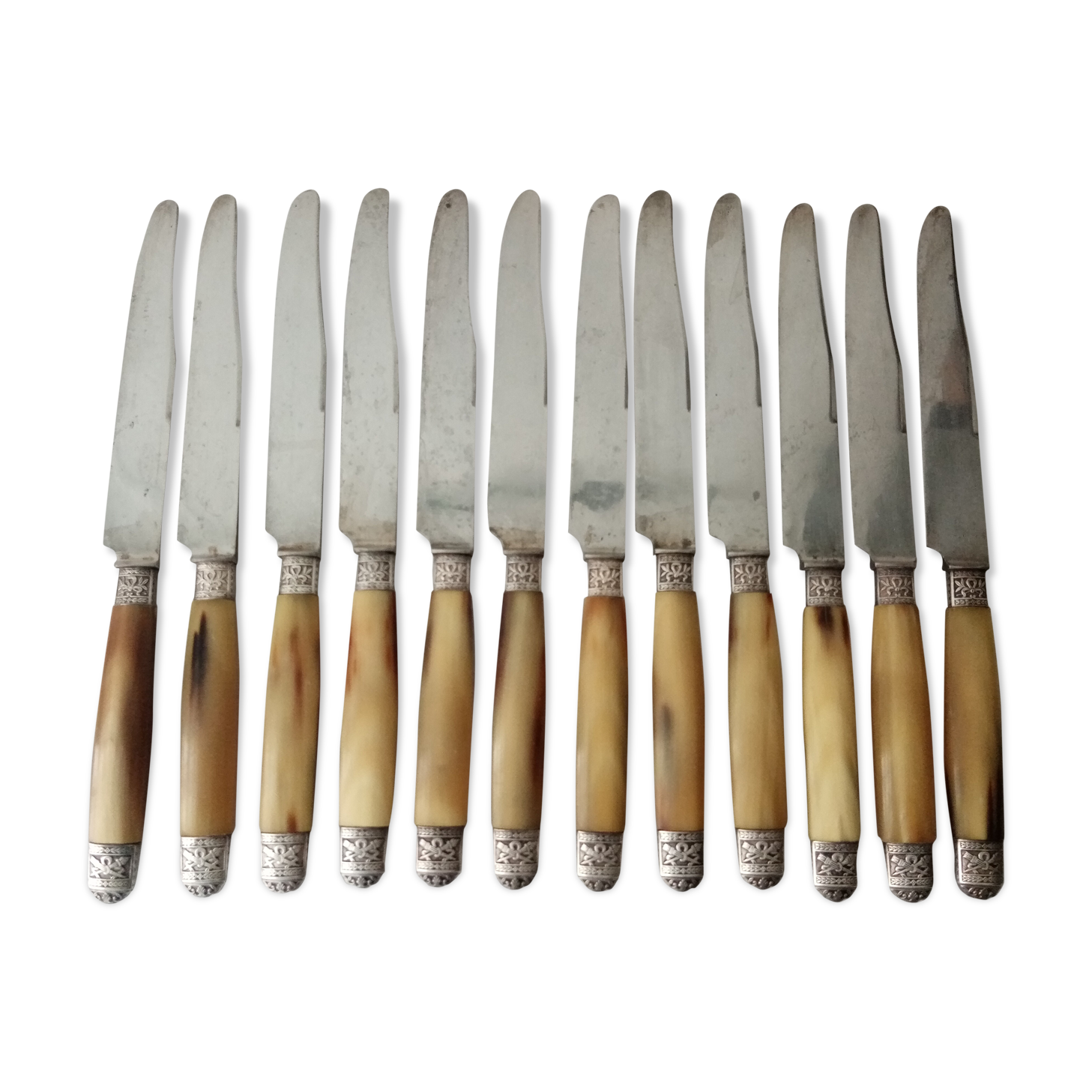 Box 12 old table knife blade steel blade Virole Louis XVI horn handle