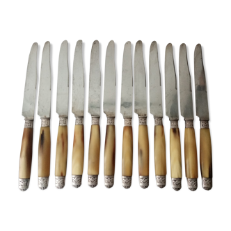 Box 12 old table knife blade steel blade Virole Louis XVI horn handle