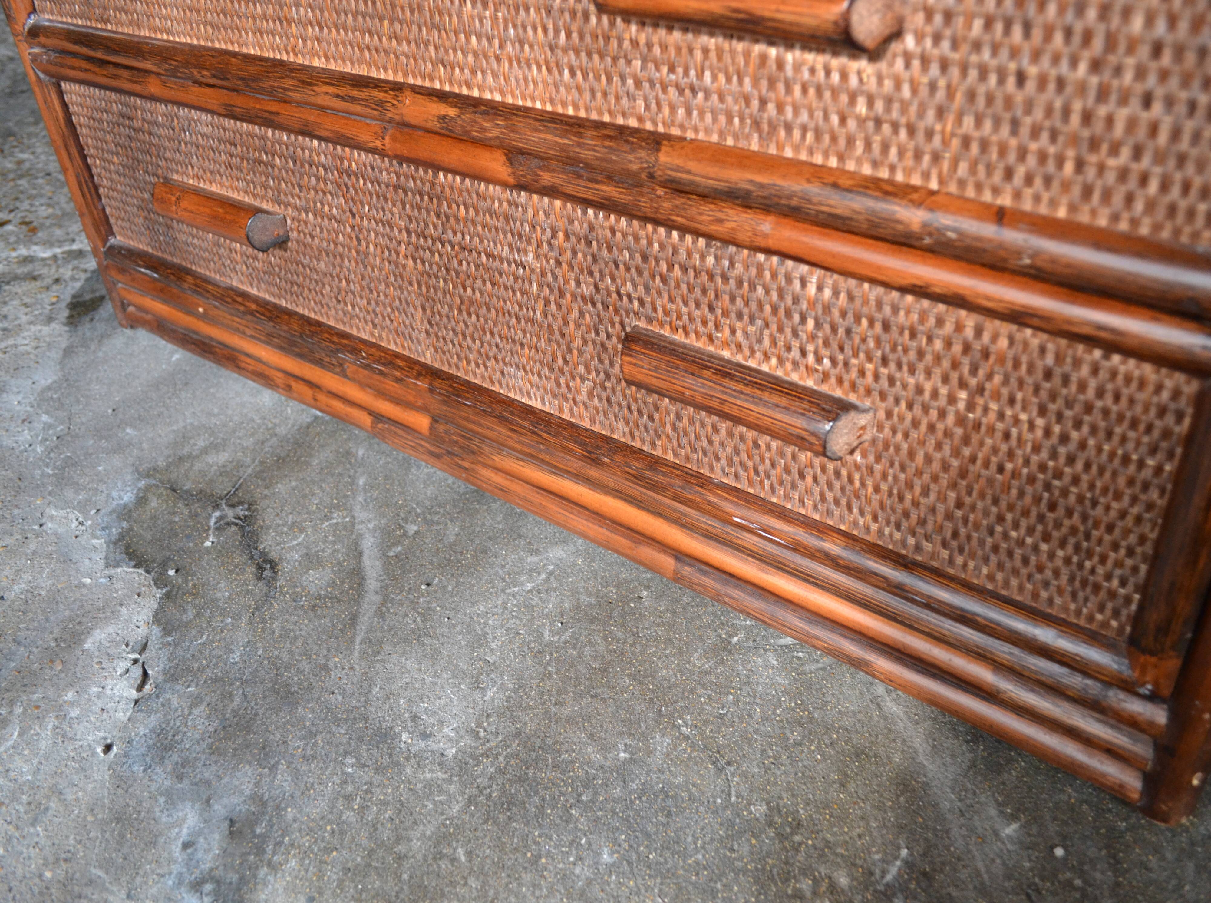 commode rotin et bambou années 70