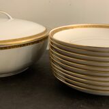 10 hollow porcelain plates from Limoges Bernardaud, gilded Greek decoration, twentieth century