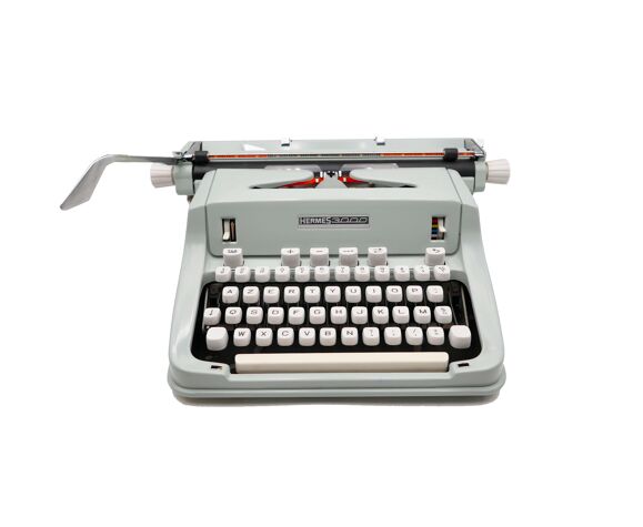 Machine à écrire Hermes 3000 verte sauge révisée ruban neuf
