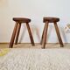 Pair of tripod wooden stools - brutalist look