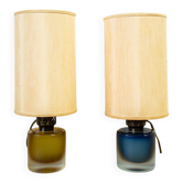 Paire de lampes de table avec base en verre de Murano gravé