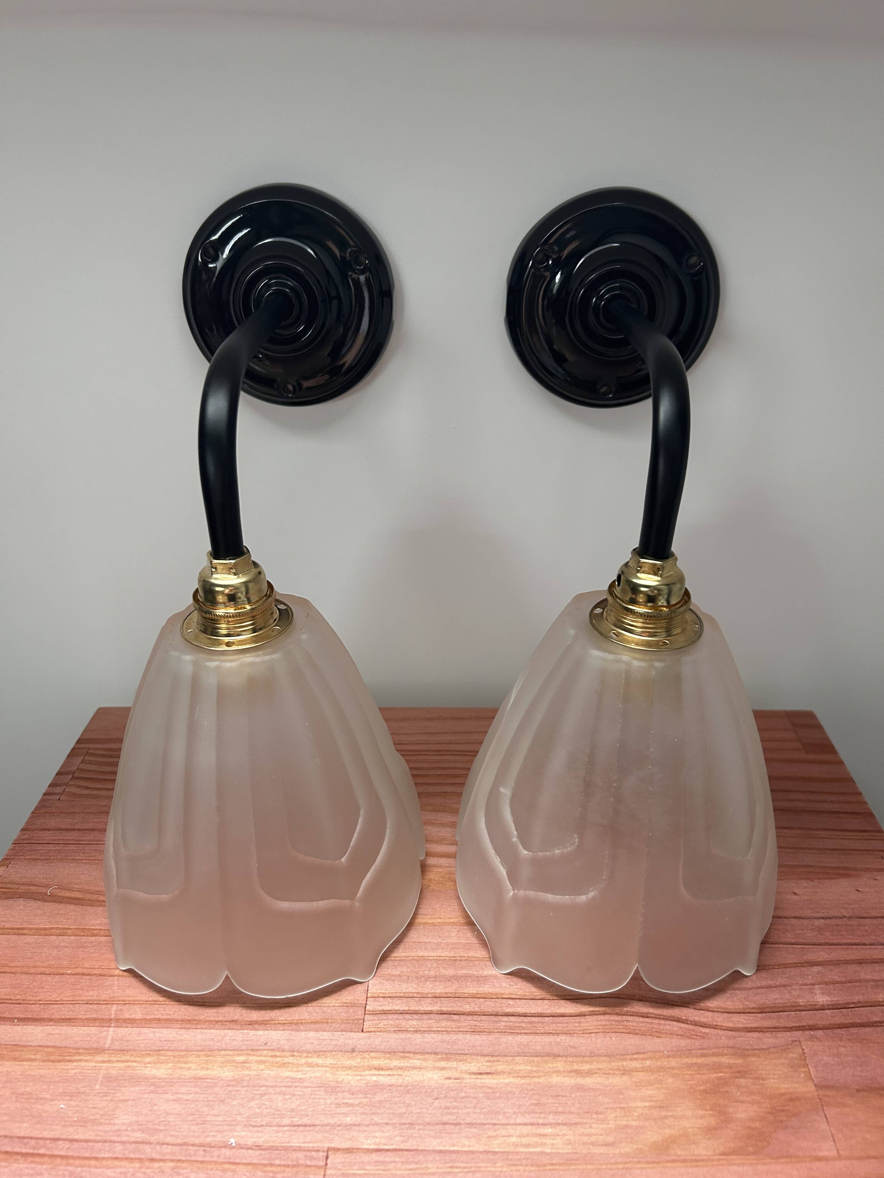 Set of two Art Deco glass wall lights