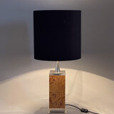 Art Deco Chrome & Wood Table Lamp, Czechoslovakia, Restored