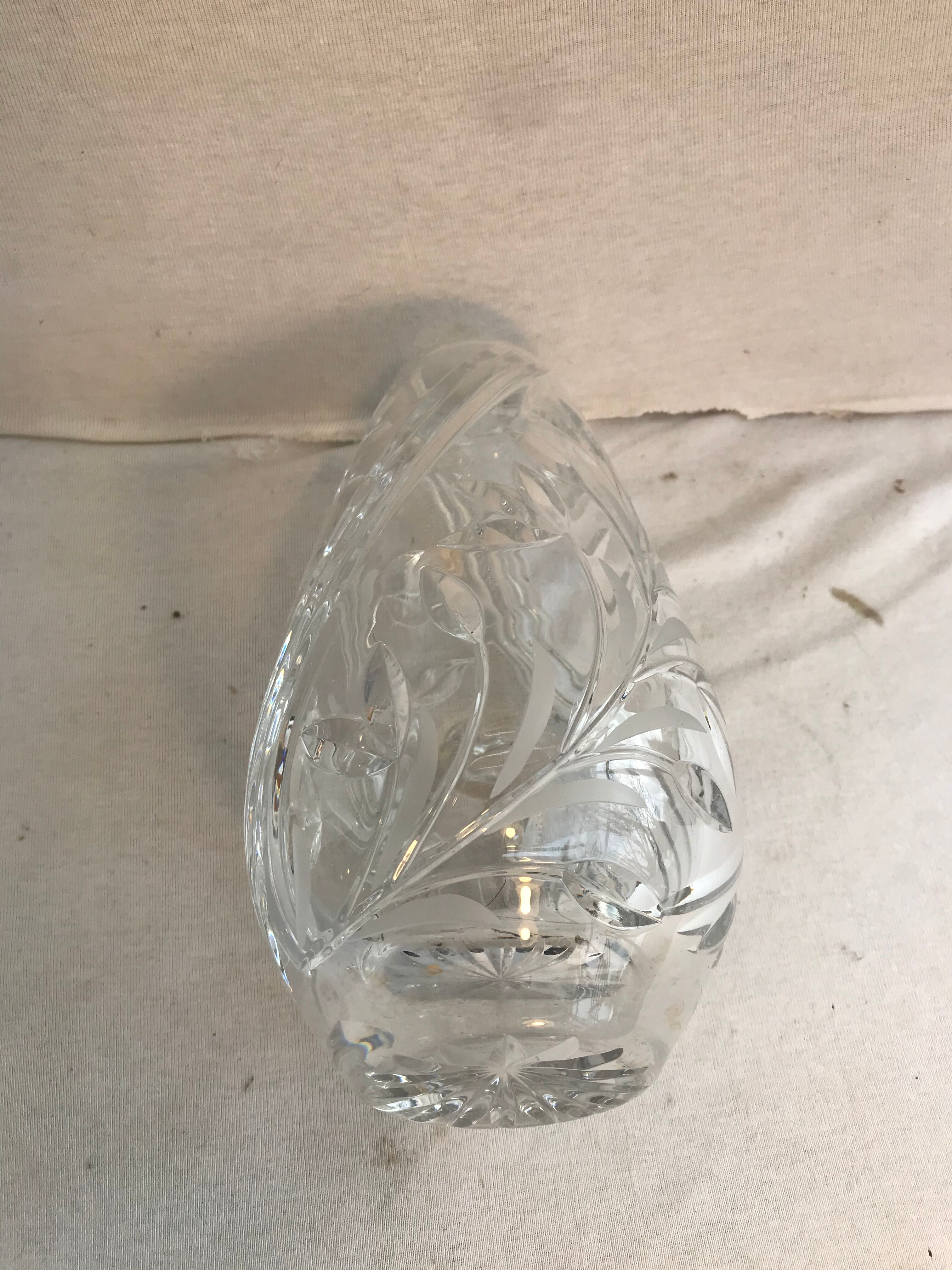 Antique crystal vase cut & polished flower design made in France