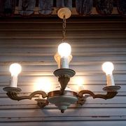 Rare chandelier with 5 lights in bronze and lacquered brass - Circa 1940 - in working condition.