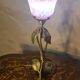 Wrought iron lamp with bronze patina 1920 to 40 pretty tulip pink glass paste 36x