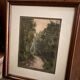 Enhanced Lithographic Engraving Path Under Wood Forest Tree Landscape Gilded