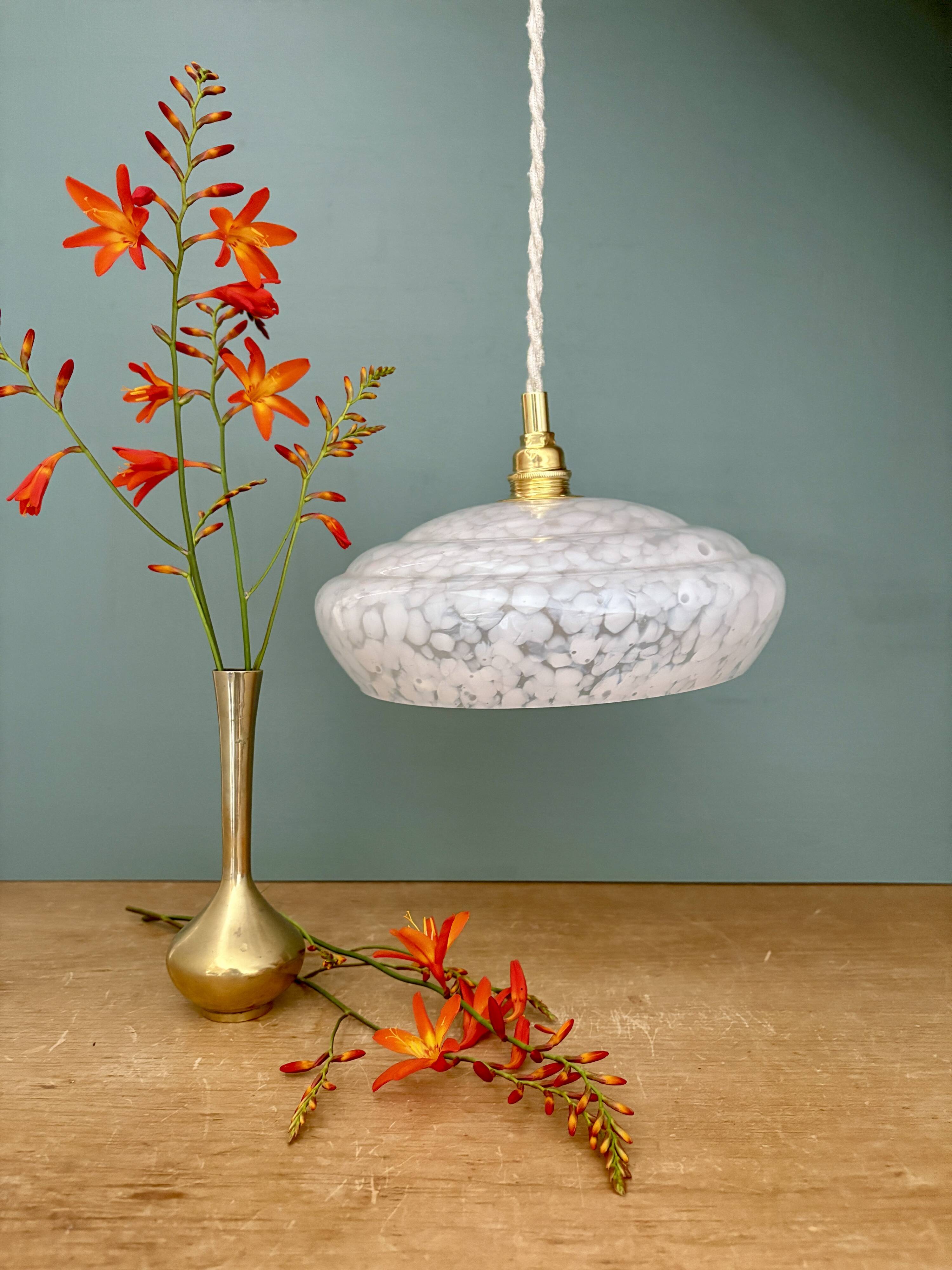 Vintage white Clichy glass lampshade pendant light