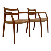 1/2 1960s vintage Danish teak dining armchairs Model 67 by Niels Otto Møller