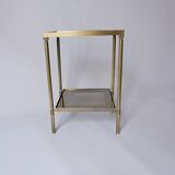 Sellette, table d'appoint en laiton et verre fumé miroir ancienne