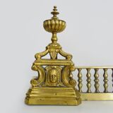 Barre de cheminée, barre de foyer, barre de feux, devant de cheminée en bronze doré