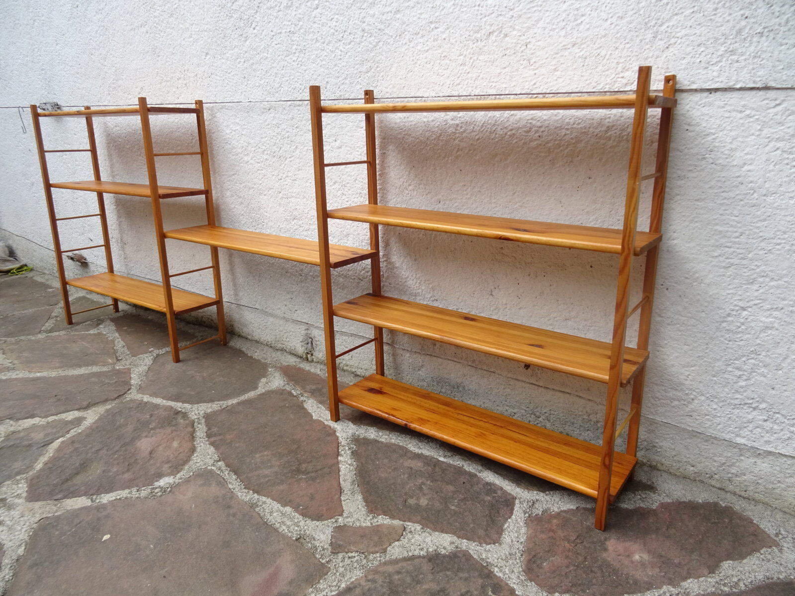 Pair of modular pine wall shelves
