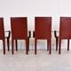 4 red leather dining chairs by Arper italy, 1980s