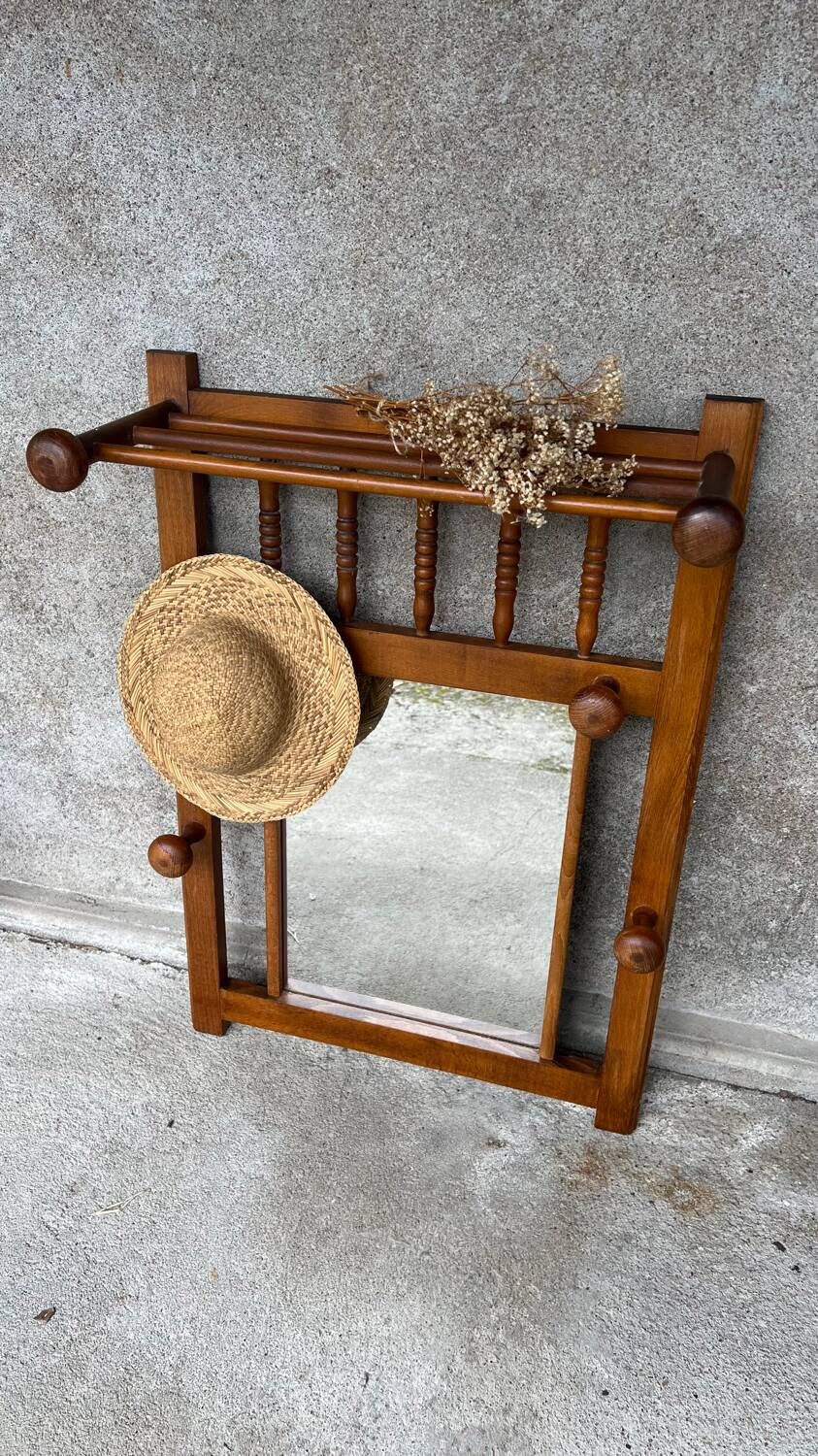 Wooden coat rack with mirror