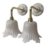 Pair of white tulip wall sconces