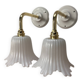 Pair of white tulip wall sconces