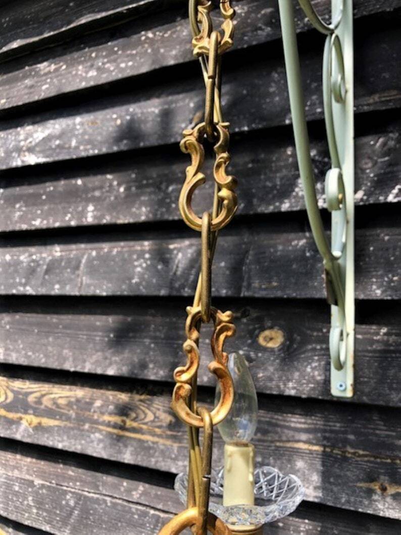 Gilt French Chandelier: Neo Classical 3-Branch Crystal Pendant Light