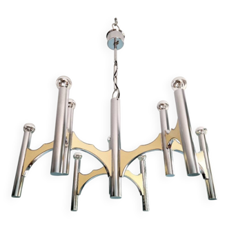 Space Age chandelier in chromed metal, Sciolari, 1970