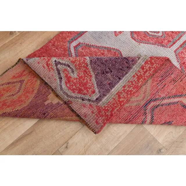 1970s Turkish Oushak Handmade Wool Cotton Pink Area Rug 103x335