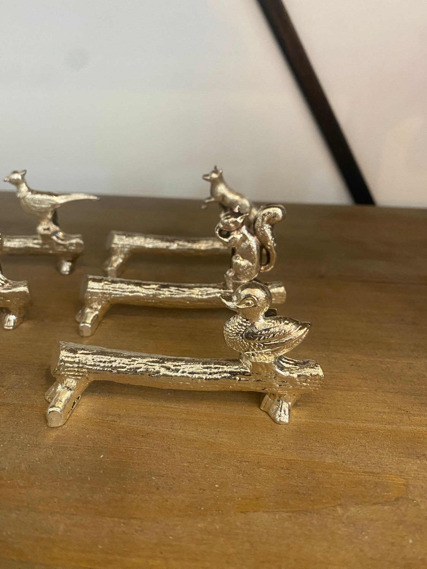 Lot de 6 porte-couteaux vintage en métal argenté – Décor animaux sur b