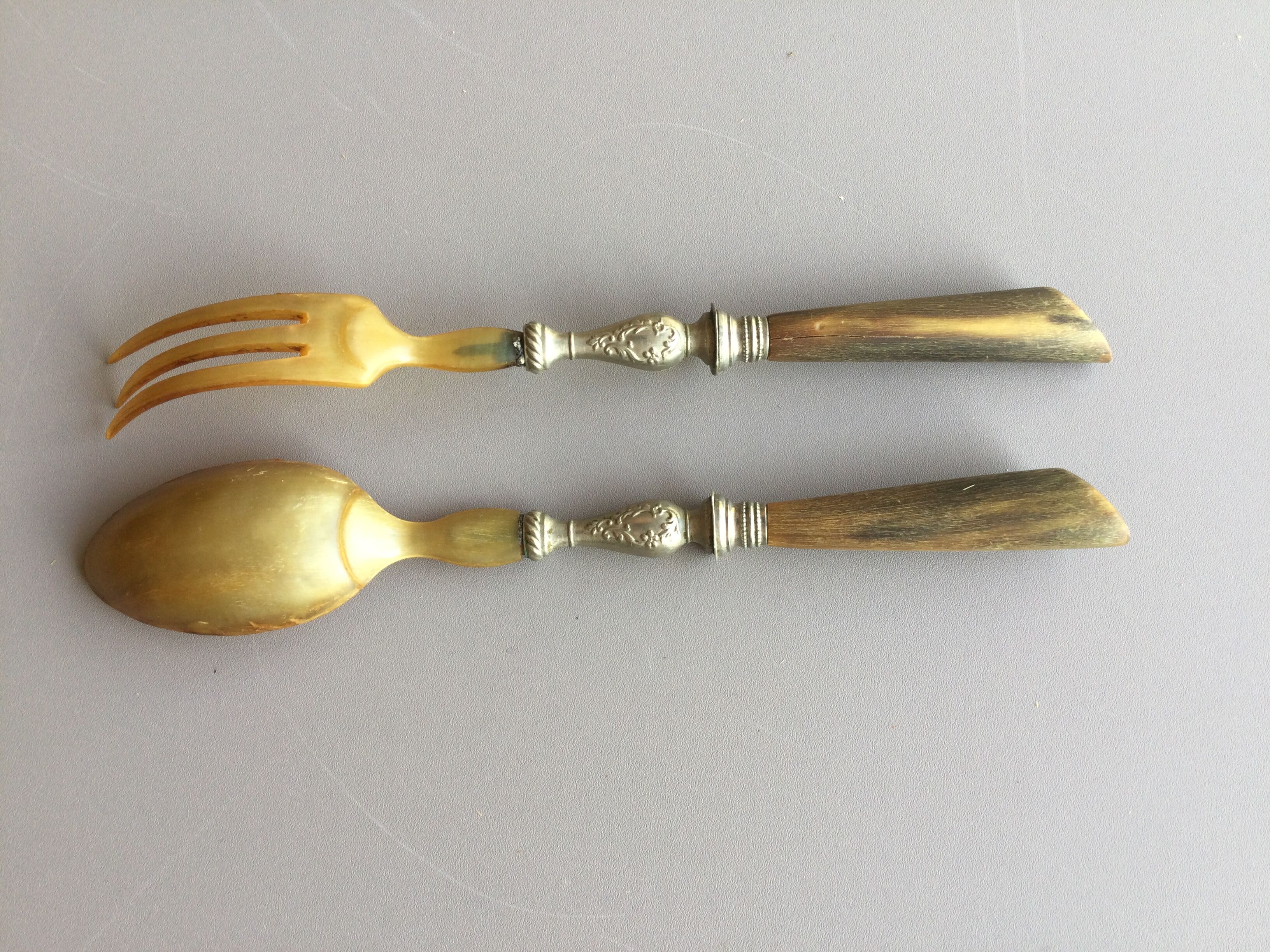 old horn salad cutlery