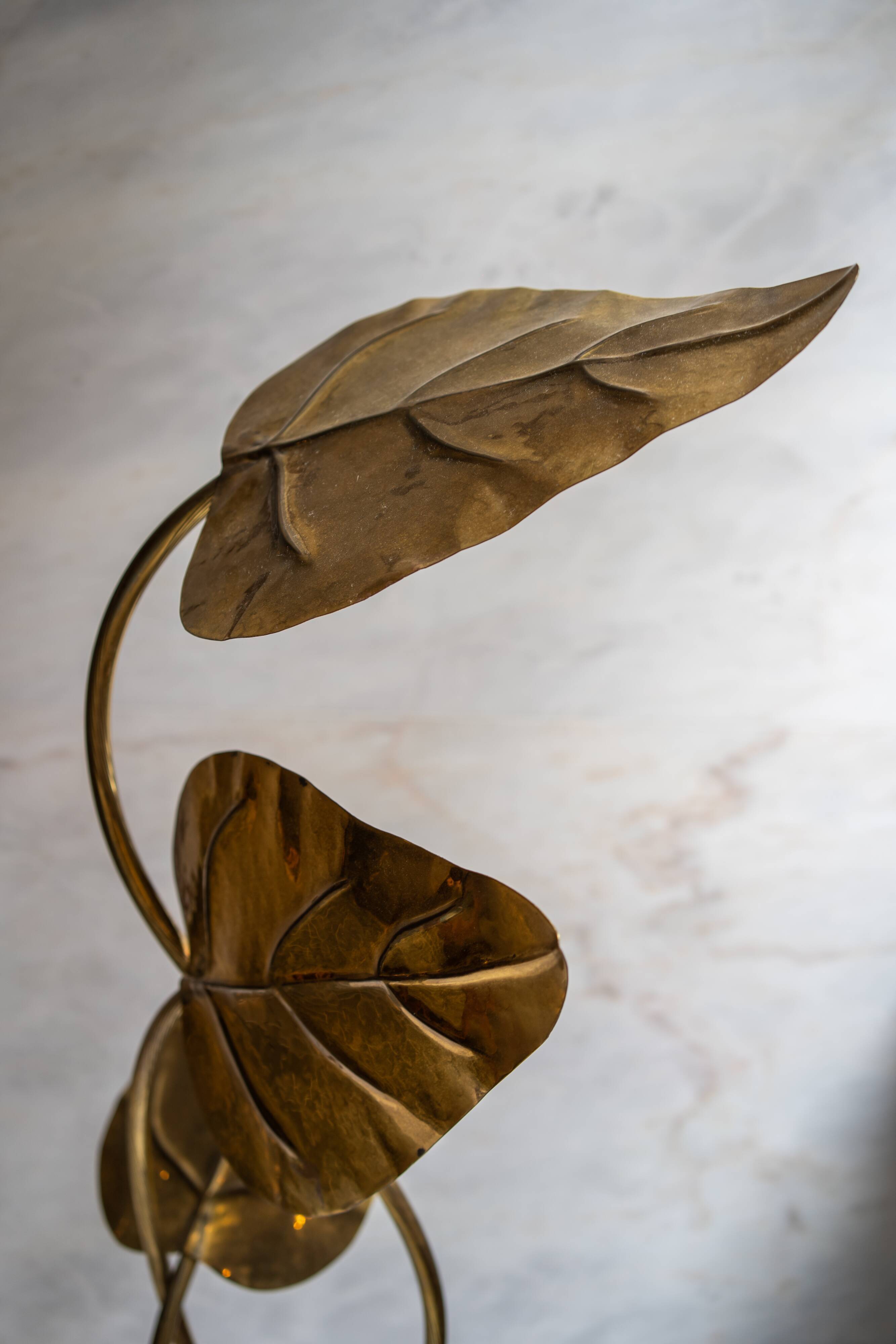 Rhubarb leaf brass floor lamp, Italy, 1970s