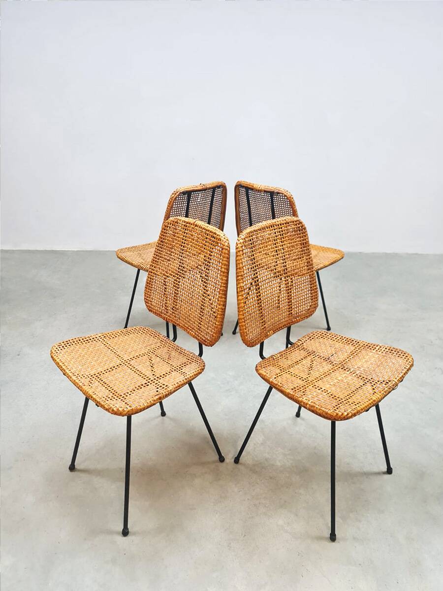 Vintage rare Dutch design rattan dinner chairs Dirk van Sliedregt