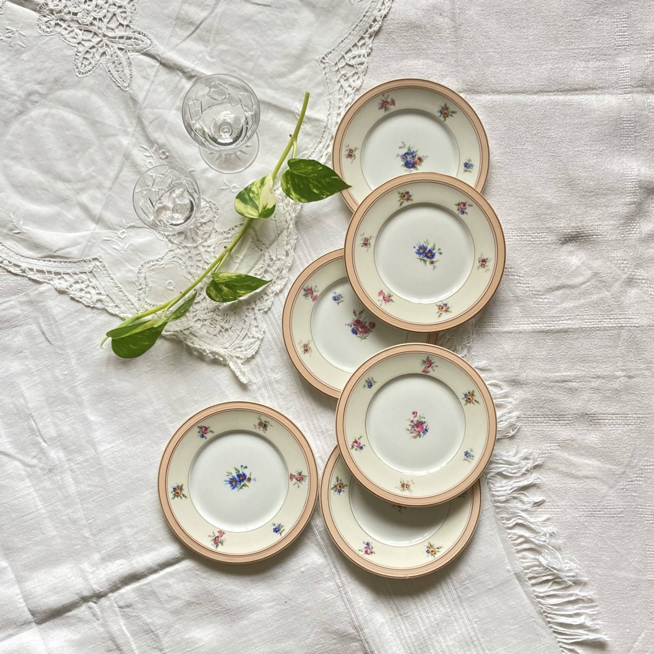 6 small dessert plates Limoges dessert flowers old porcelain Charles Ahrenfeldt
