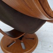 1980s, Swedish swivel armchair, nubuck leather, canvas, bent beech wood.