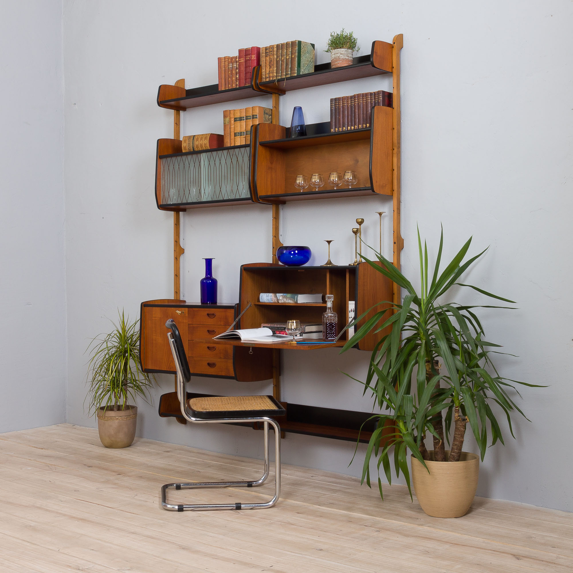 Two bay Teak Ergo Modular Wall Unit with 4 Shelves & 4 Cabinets by John Texmon for Blindheim Møbelfa