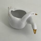 Cache pot deux cygnes en porcelaine blanc et doré vintage