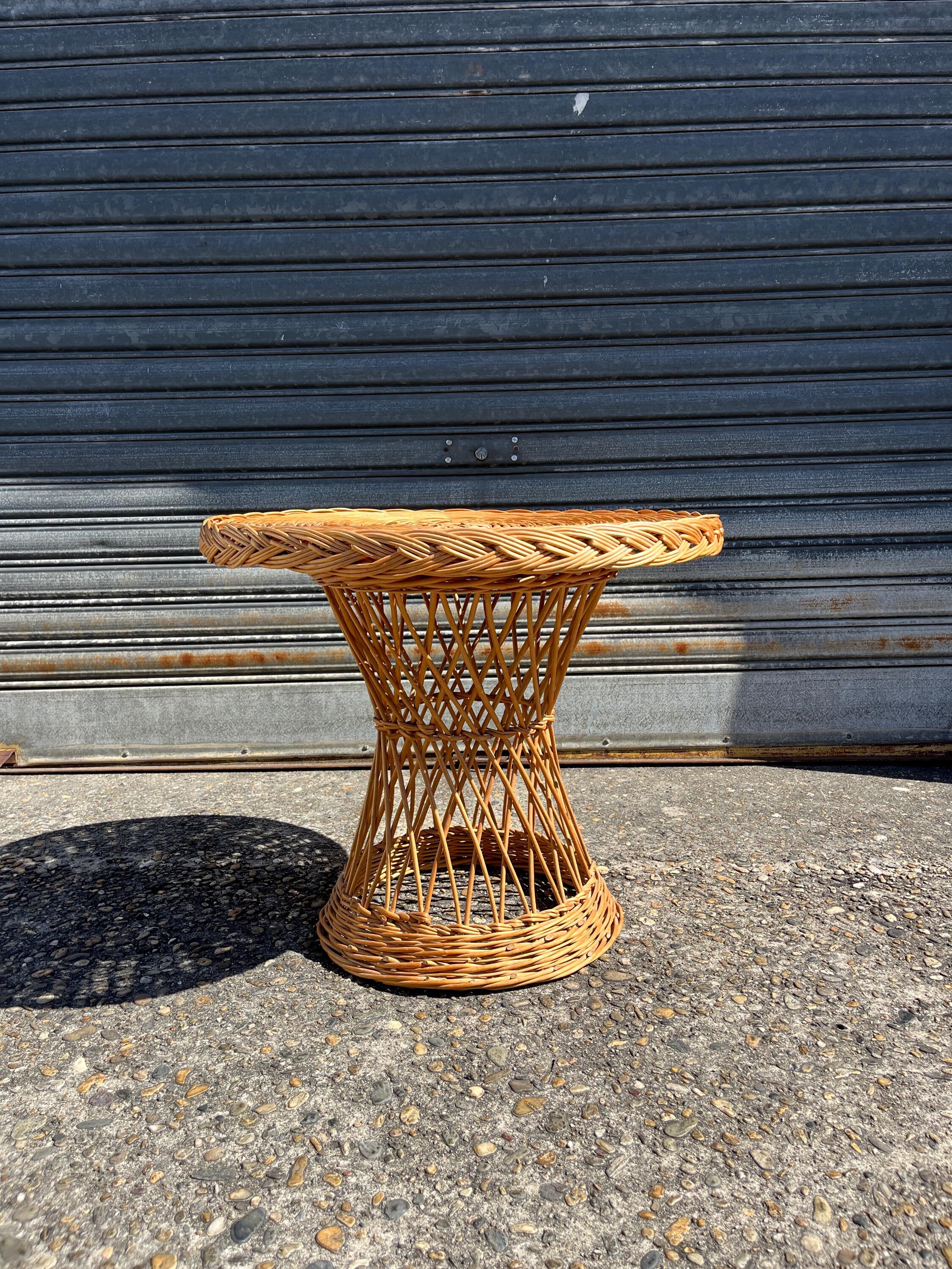 Vintage rattan and wicker side table