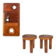 Stools and wall lights in cherry wood and leather. 1970s.
