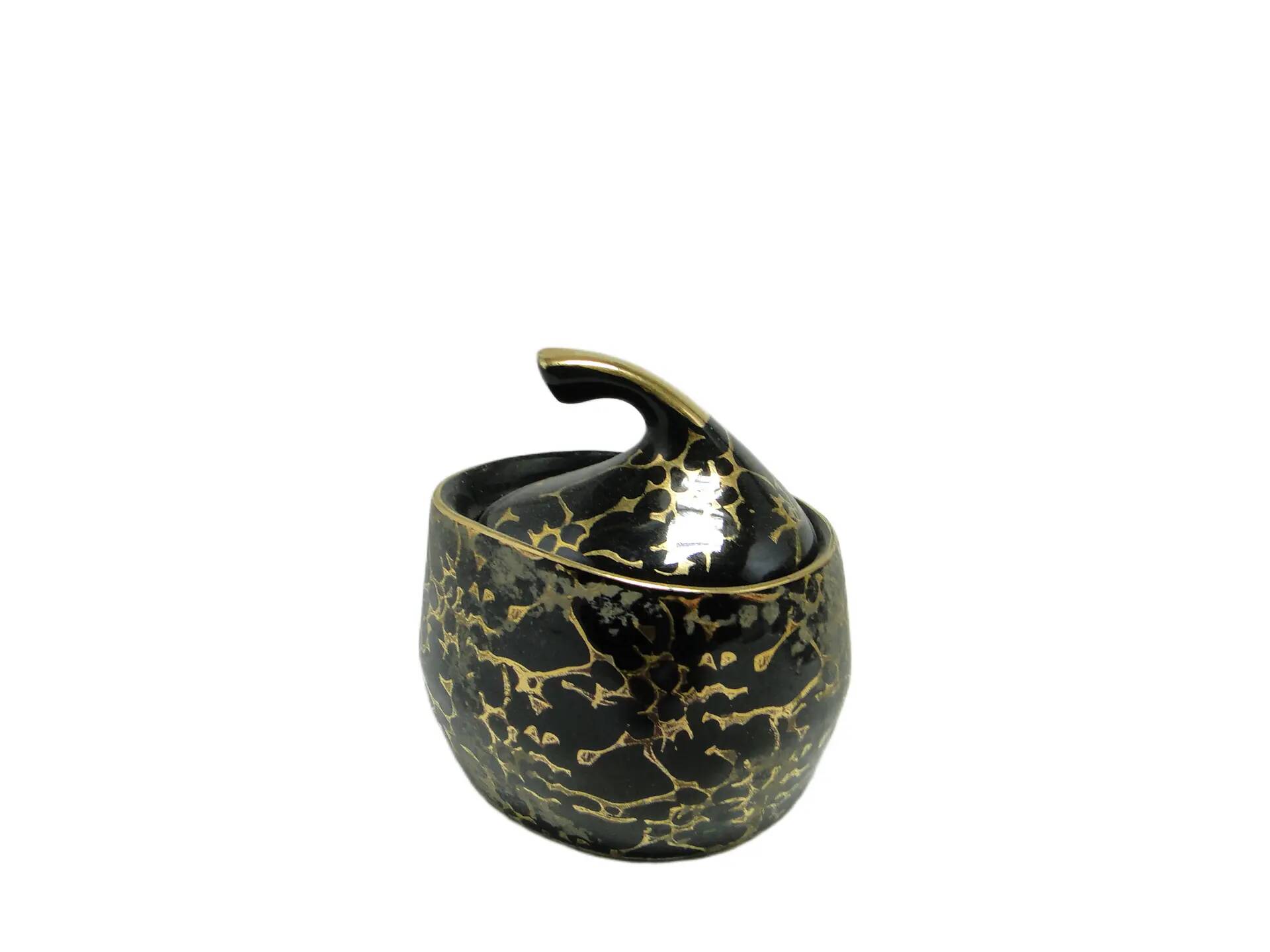 Iza sugar bowl, black porcelain, Chodzież, Poland, 1970s.