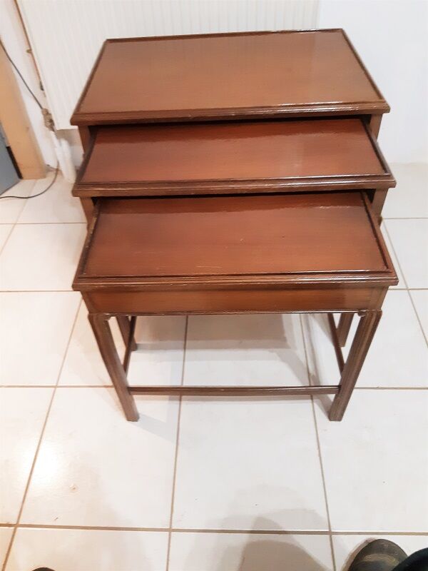 3 30s mahogany pull-out tables in their juice