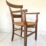 Wood and straw armchair from the 70s