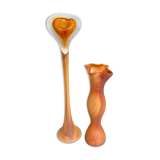 Old hand blown glass sculptures | set of 2 orange handblown home decor vases
