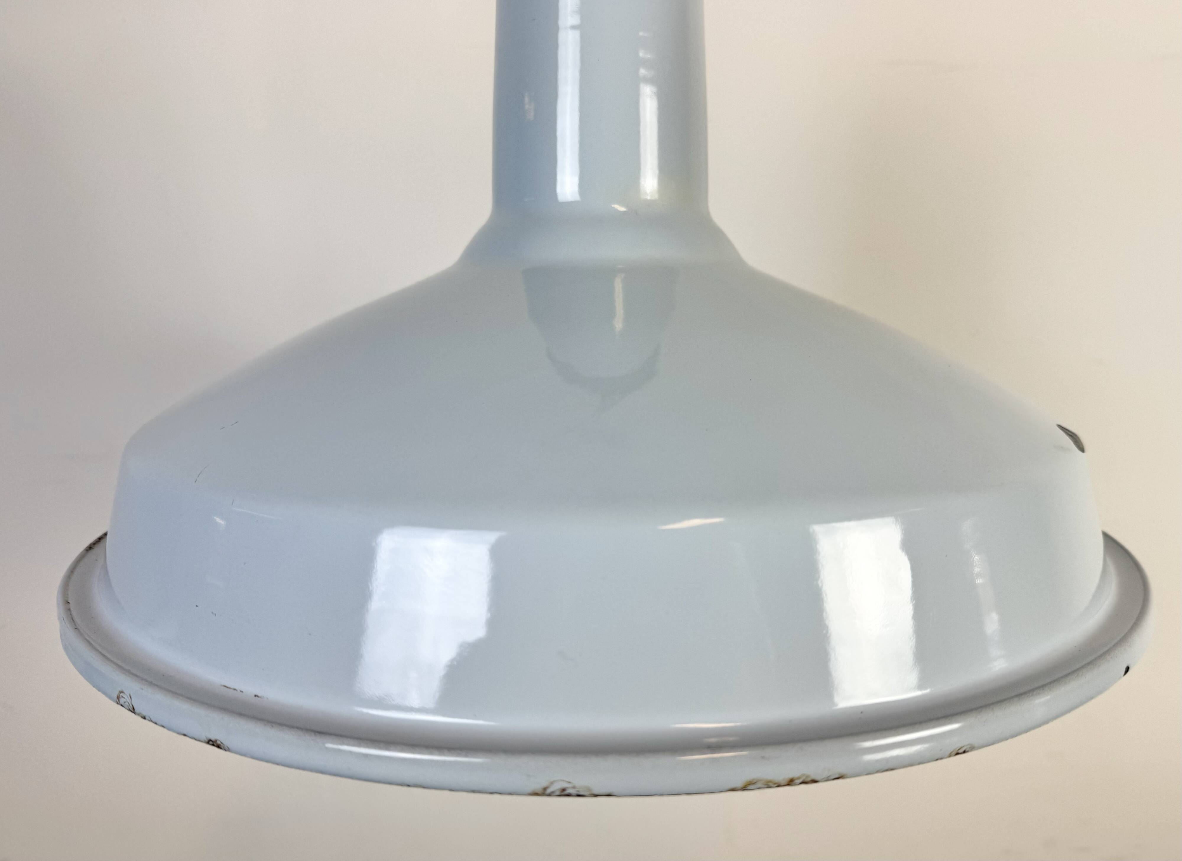 Industrial Light Blue Enamel Factory Pendant Lamp, 1960s