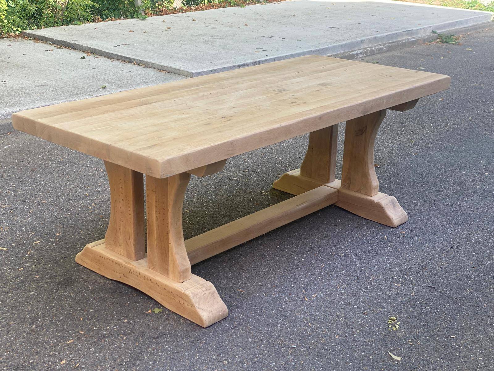 Large extendable monastery table stripped in raw solid oak 200 cm
