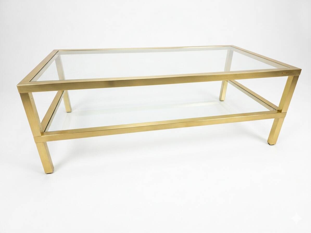 Table basse Pierre Vandel en métal doré brossé années 70