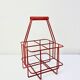 Metal bottle holder basket covered in bright red - caddy for 4 bottles