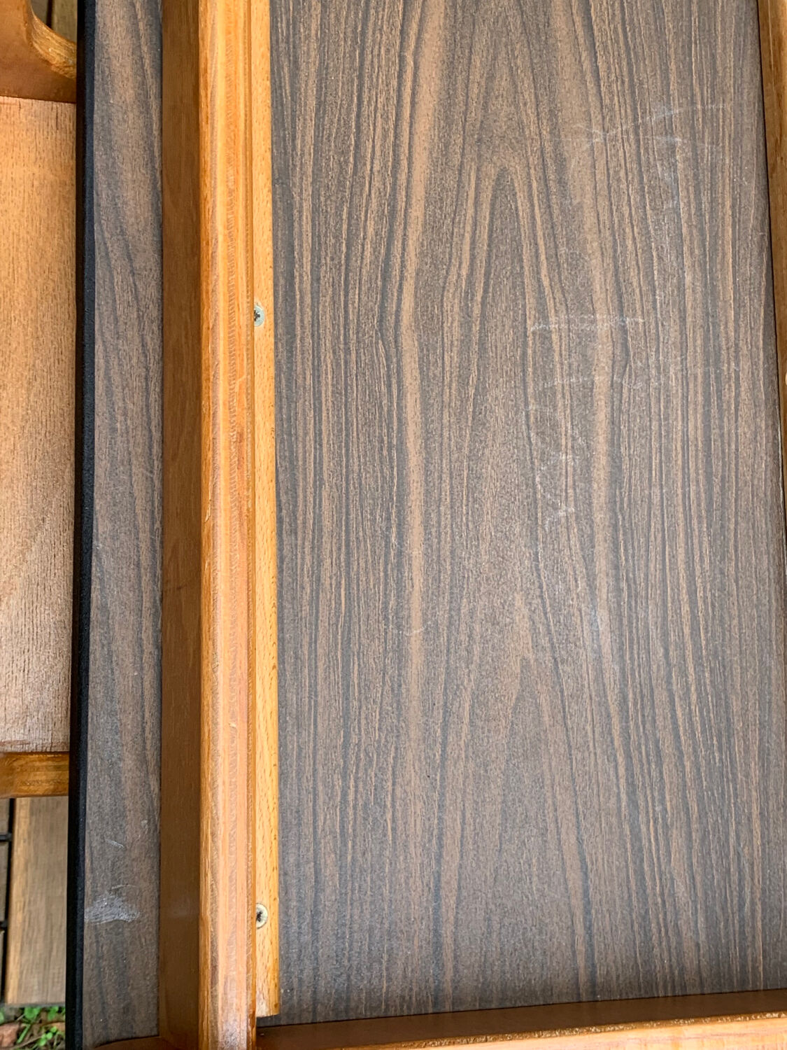 Children's wooden and formica desk and sled chairs 1970